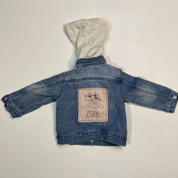 Vintage ZARA BABY GIRL x PINK PANTHER Terry Hood Denim Jacket 9-12m - Picture 3 of 16